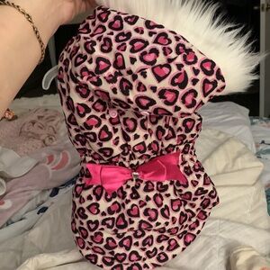 Pink cheetah heart print dog (or cat) winter/warming vest for chilly nights 🥶